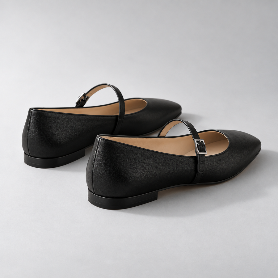 Mira Square-Toe Flat in Black — alternate view