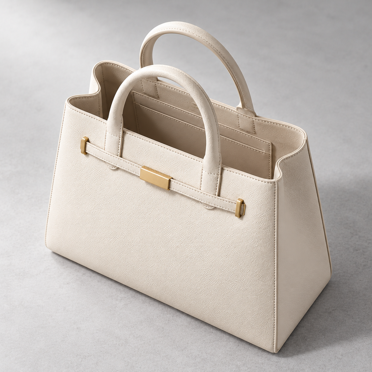 Arden Structured Tote in Ivory — construction view
