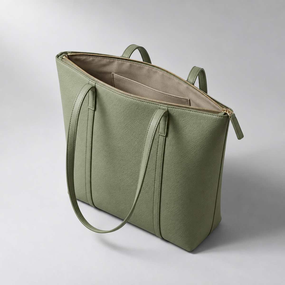 Cove Zip Tote in Sage — construction view