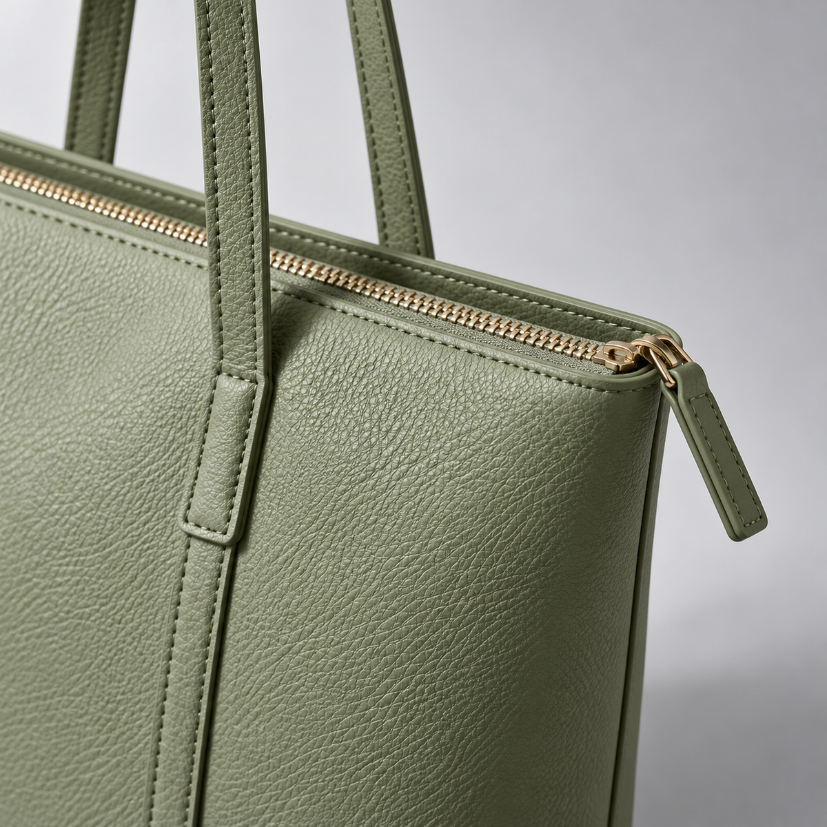 Cove Zip Tote in Sage — detail view
