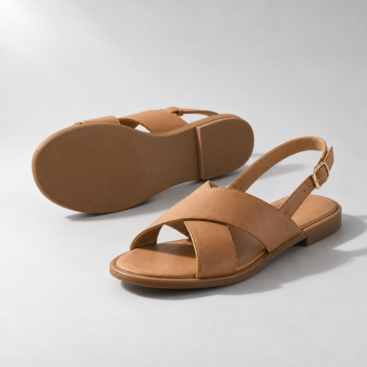 Elin Strap Sandal in Camel — construction view