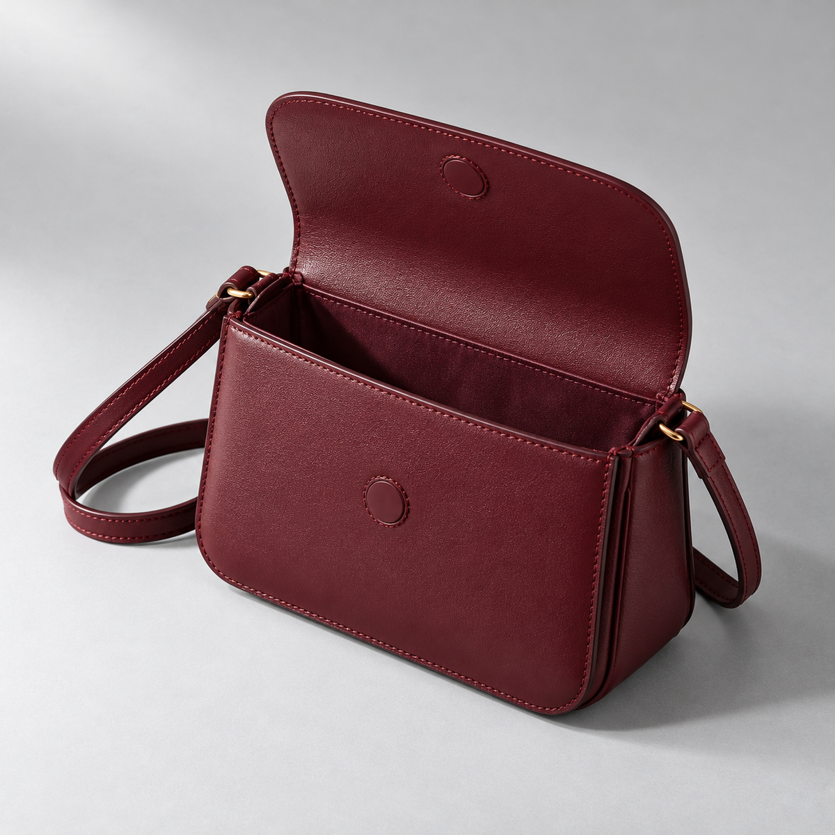 Iris Mini Crossbody in Burgundy — construction view