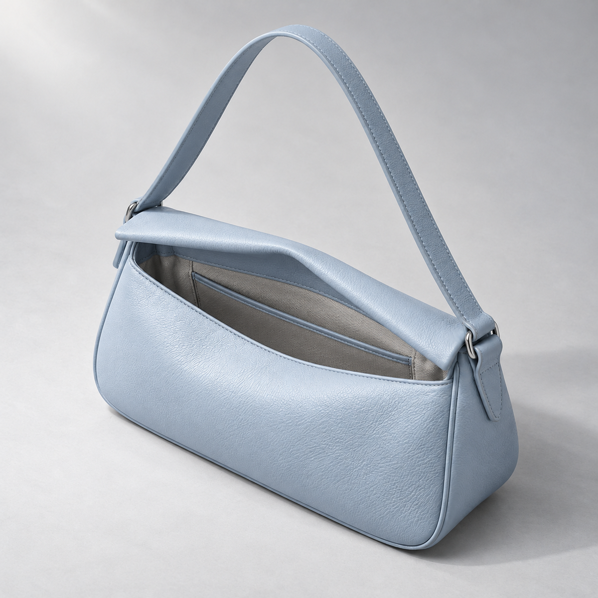 Lune Fold Shoulder Bag in Powder Blue — construction view