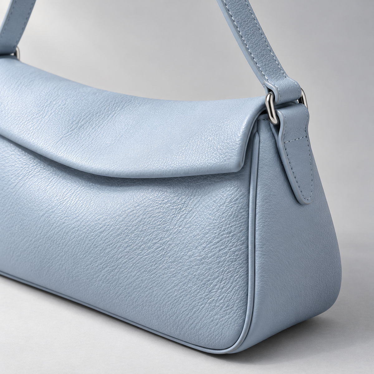 Lune Fold Shoulder Bag in Powder Blue — detail view
