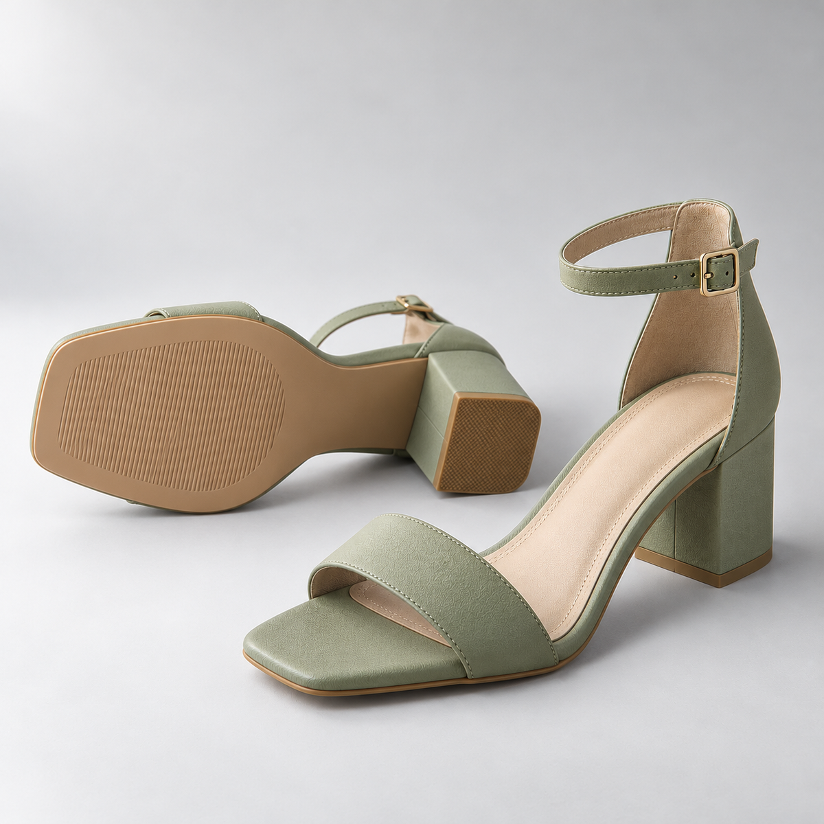 Maren Block-Heel Sandal in Sage — construction view