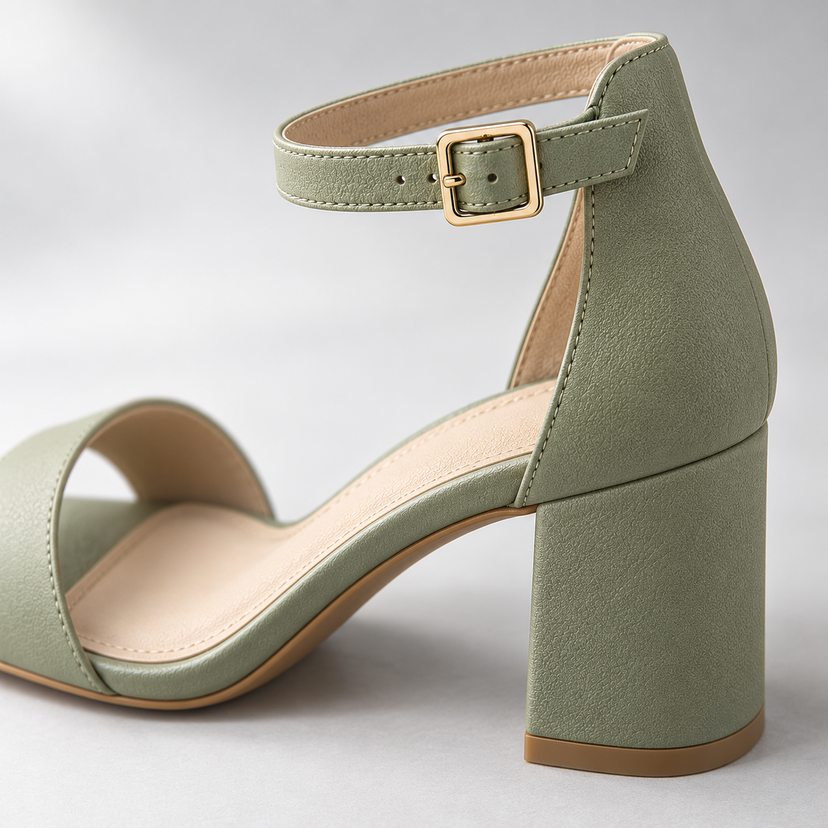 Maren Block-Heel Sandal in Sage — detail view