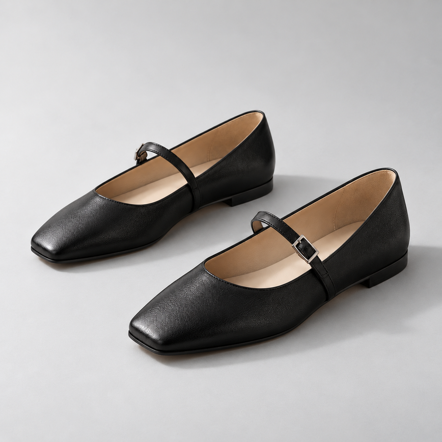 Mira Square-Toe Flat in Black — hero view