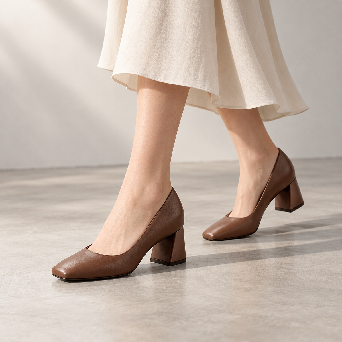 Orla Sculpted Pump in Cocoa — lifestyle view