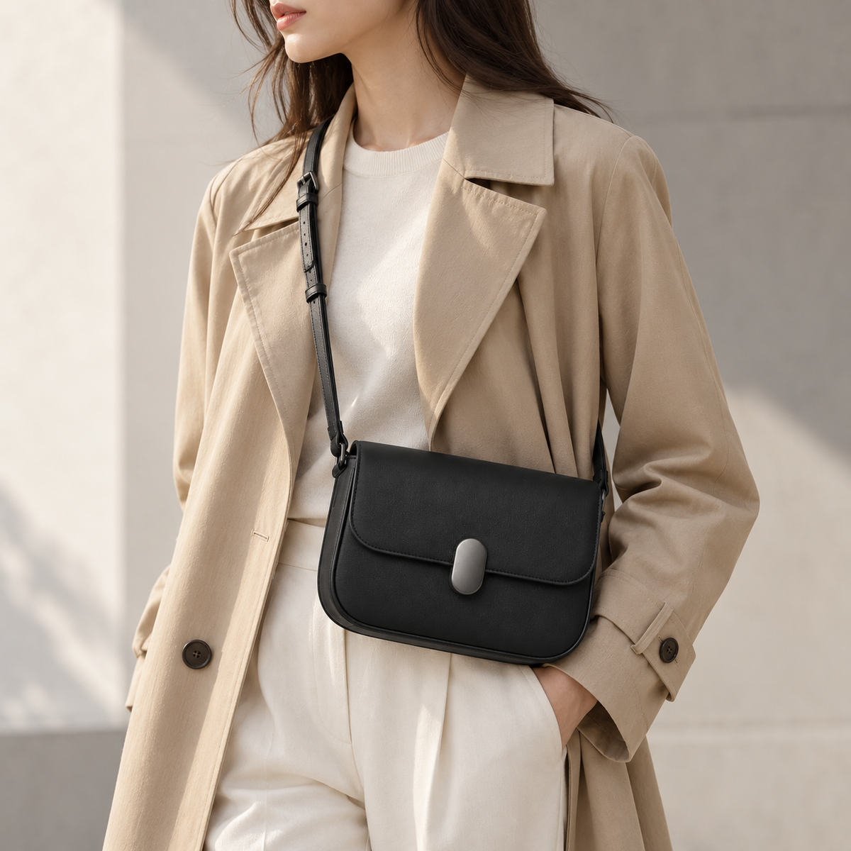 Romy Frame Crossbody in Black — lifestyle view