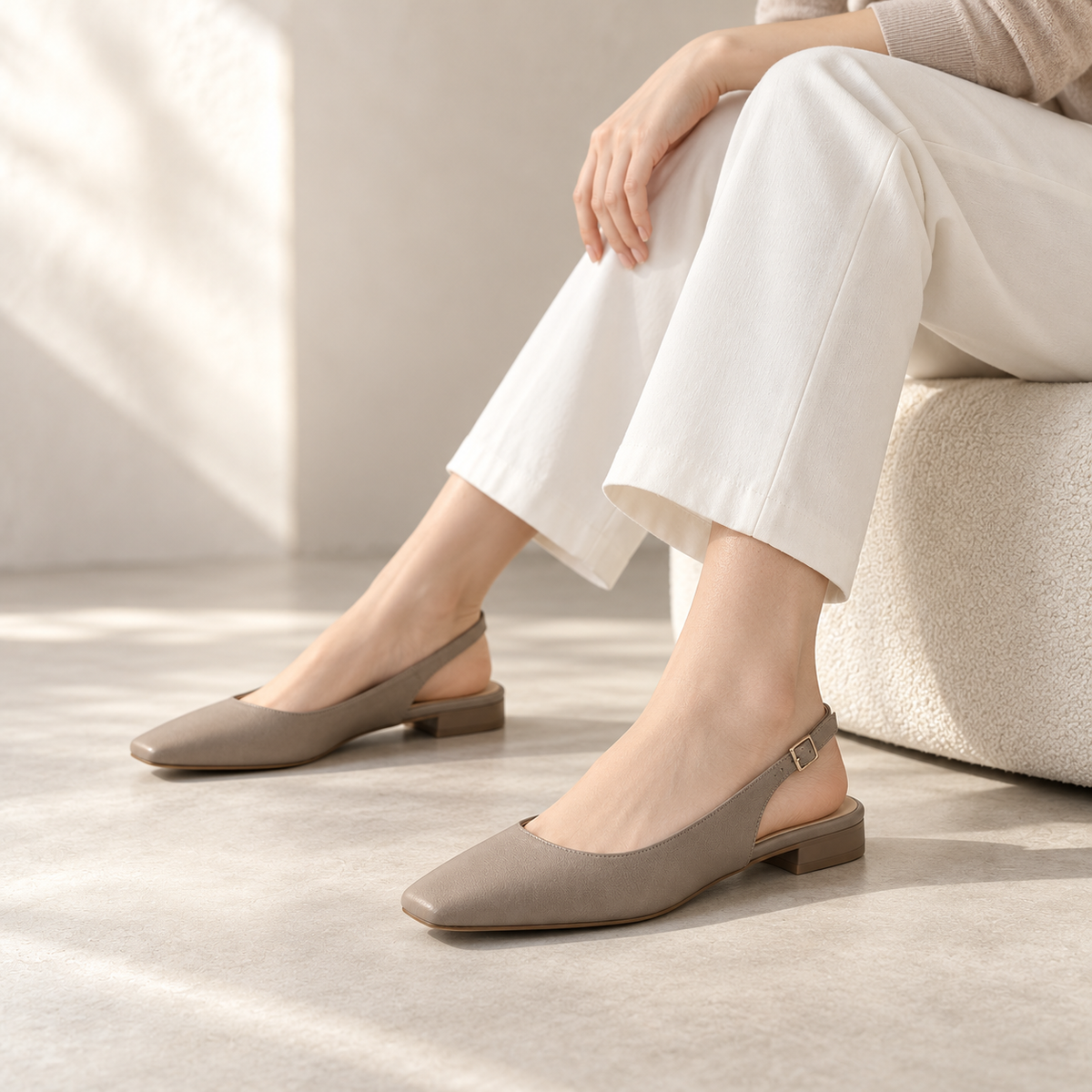 Sola Slingback Flat in Taupe — lifestyle view